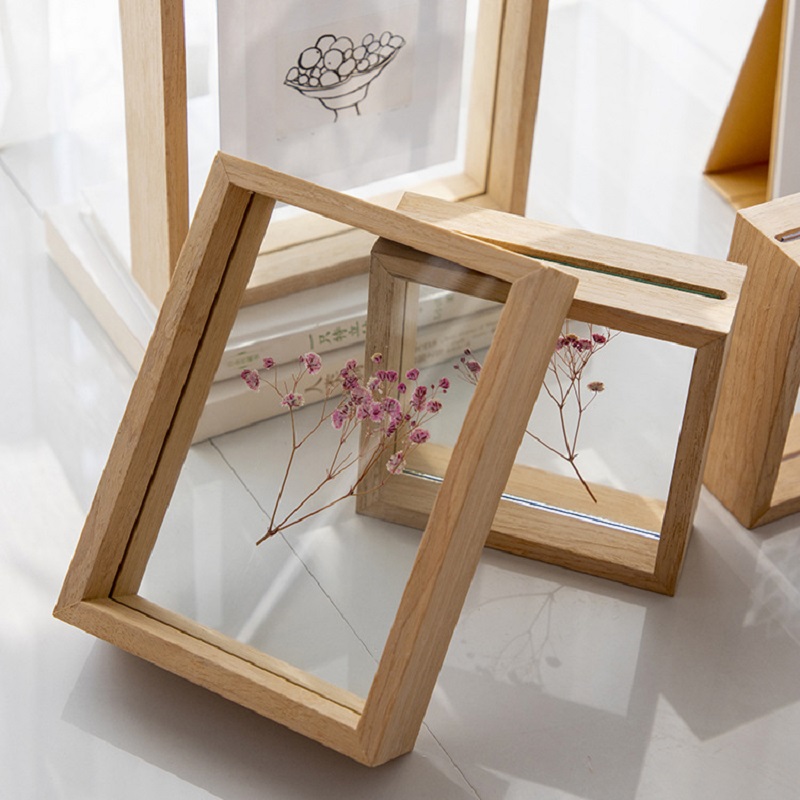 Transparent Solid Wood Display Double-Sided Glass Specimen Picture Shadow Box Frame Photo Frames H260306