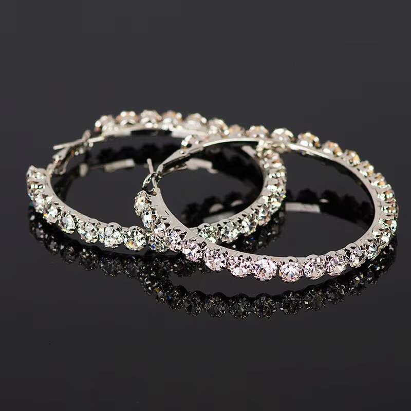 Luxury Female Silver Gold Rose Gold Plated Crystal Ladies Earrings Women Bridal Diamond Zircon Big Large Hoop Earrings