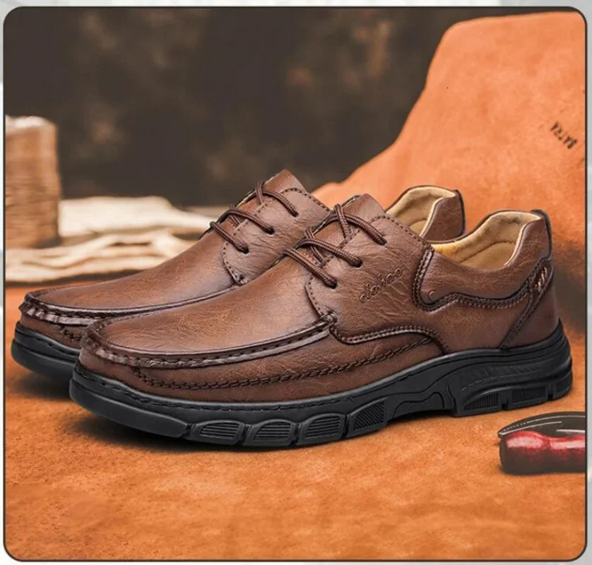 Spring Autumn Handmade Shoes Breathable Casual Leather Shoes Mens Loafers Classic Hand Stitched Mens Shoes 250708