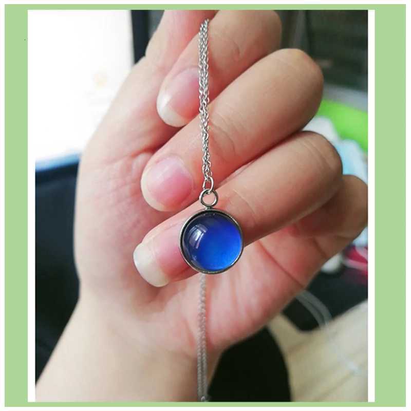 Thermochric Mood Tracker Stainless Steel Necklace Temperature Discoloration Cabochon Necklace Jewelry W250712