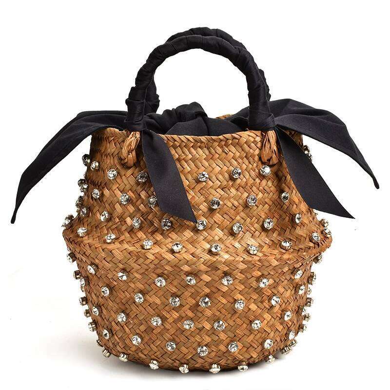 Handmade Embellished Straw Beach Bag Summer Holiday Woven Ladies Bucket With Pearl And Dia Designer Hot Handbag