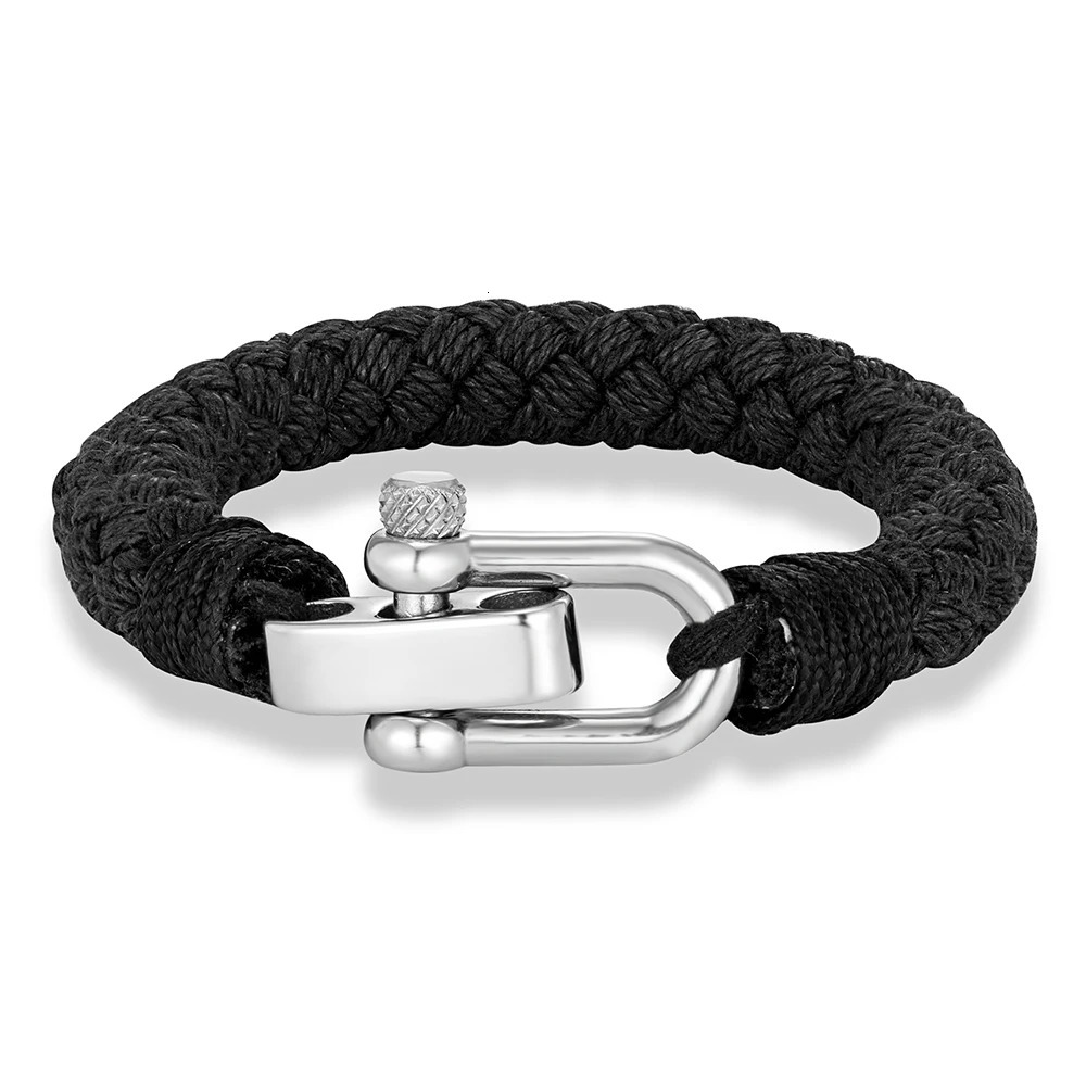MKENDN Nautical Style Wide Rope Bracelet Fashion Men Stainless Steel Adjustable Shackle Clasp Wrap Bangles Handmade Jewelry Gift 250712
