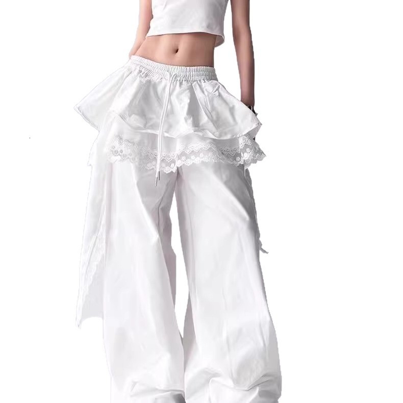 Summer new women's pants, new layered hem work pants, women's summer American retro loose fit straight leg wide leg pants, new designer pant