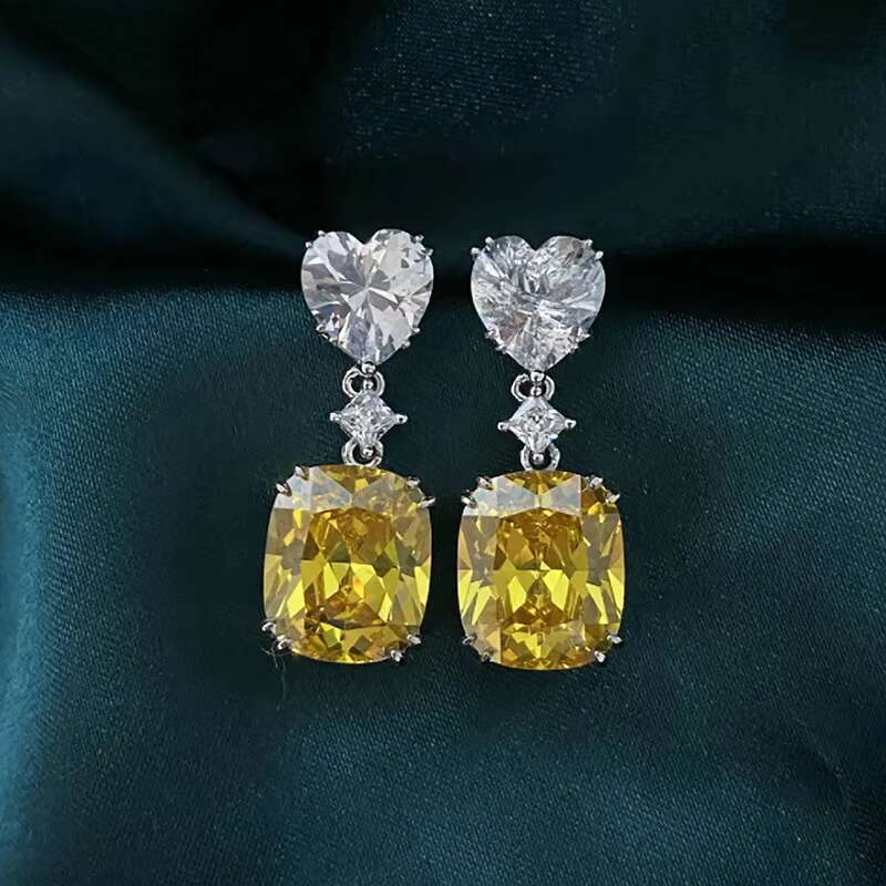 New Bling Heart Cut White Pink Yellow Diamond Zircon Drop Girls Trendy Sweet Bridal Design Wedding Earrings Women