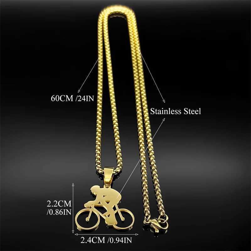 Bicycle Road Pendant Necklace for Men Stainless Steel Gold Color Sports Sty Chain Jewelry Gifts Accessories for Men Necklace W250712