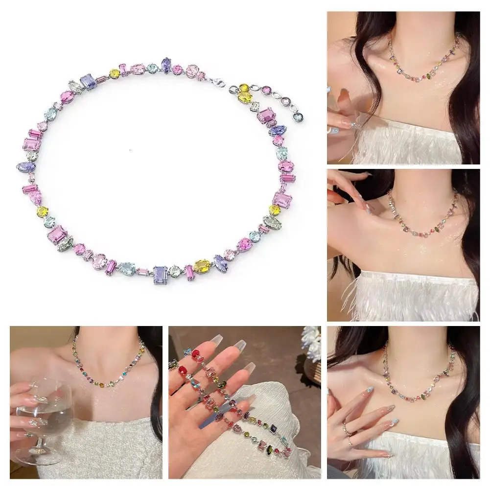 Colorful Ladies Necklace Rainbow Crystal Zirconia Beaded Necklace Adjustable Chain Bohemian Starry Sky Pendant For Women 250708