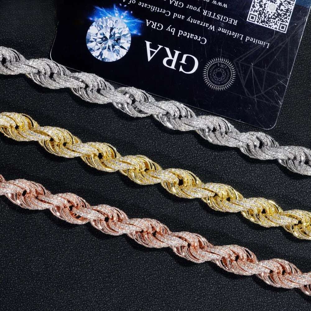 Big Size Chain Sier Jewelry 10mm Vvs Moissanite Rope Bracelet Necklace for Men and Women