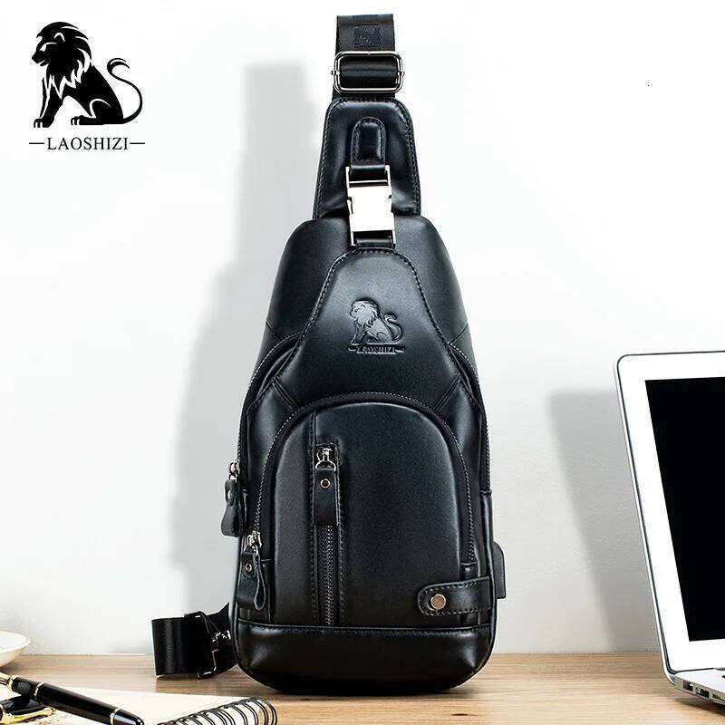 New 100% Genuine Leather Chest Bag Fashion Style Casual Crossbody Bags With USB Large Capacity Men's shoulder bag