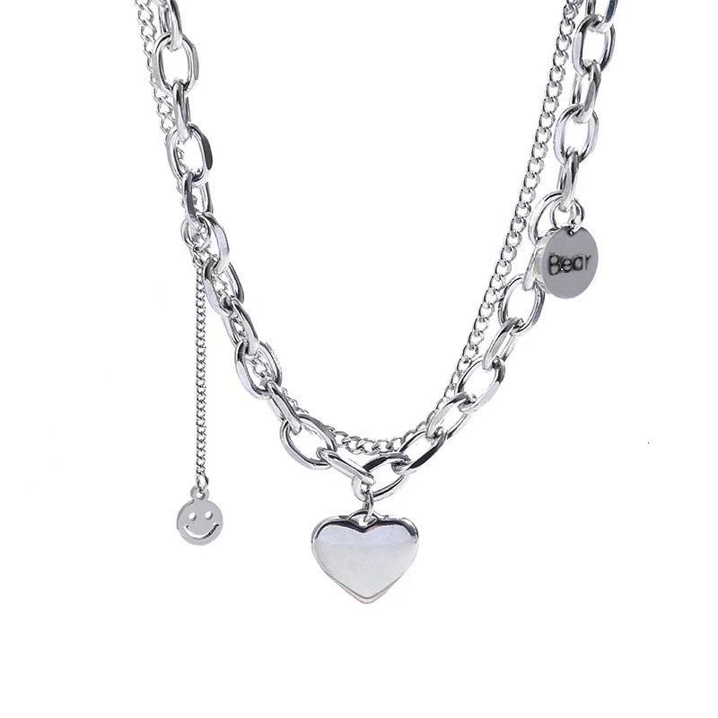 Luxury Jewelry Designer Jewelry Heart Double Layer Titanium Steel Necklace For Women, Ins Hip-hop Style Versatile Sweater Chain, Fashionable High-end 