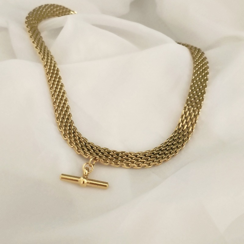 Luxury Jewelry Designer Jewelry Fashion High-end Women's Accessories Stainless Steel T-shaped Pendant Titanium Steel Personality Necklace Light L
