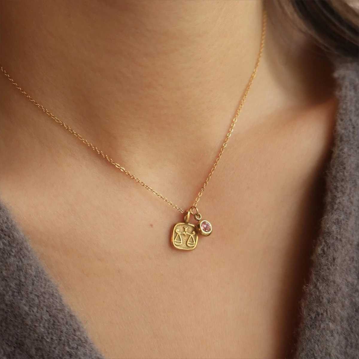 12 Zodiac High Color Neckchain Titanium Steel IC Necklace December Birthday Stone Pendant 18K Gold in Furnace W250712