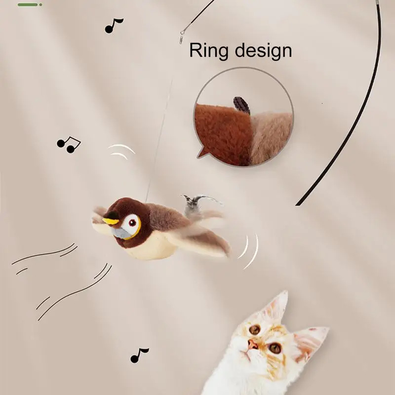 Interactive Cat Toys Rechargeable Flying Bird Cat Toy Chirping Flapping Birdno Flying Can Add Catnip Touch Activated Plush Toy 250708