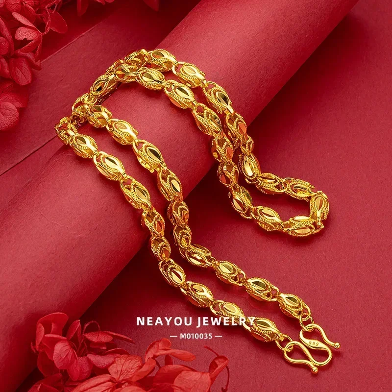 Chic Solid Yellow Gold Colour Link Bracelet Necklace Jewelry