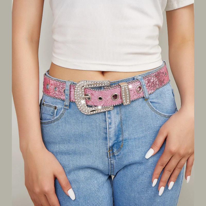 Fashion Rivet Rhinestone Belts PU Leather Bling Crystal Adjustable Belt Y2k Glitter Belts Jeans Pants Dress Belt For Women Girls 250711