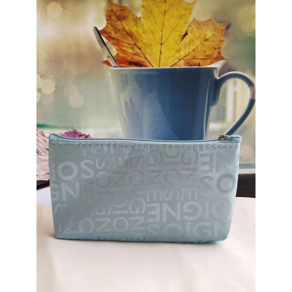 Korean Style Casual Letter Jacquard Horizontal Square Handheld Makeup Pouch Toiletry Bag for Women