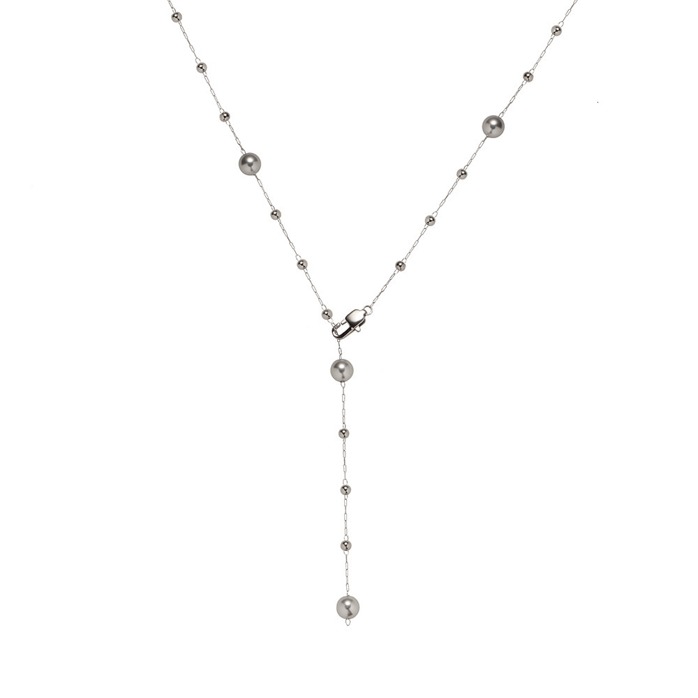 Luxury Jewelry Designer Jewelry XL563 Interstellar Gray Niche Sweater Chain Handmade Necklace Glass Pearl Imitation Multi-ma Silver Gray Pearl Titaniu