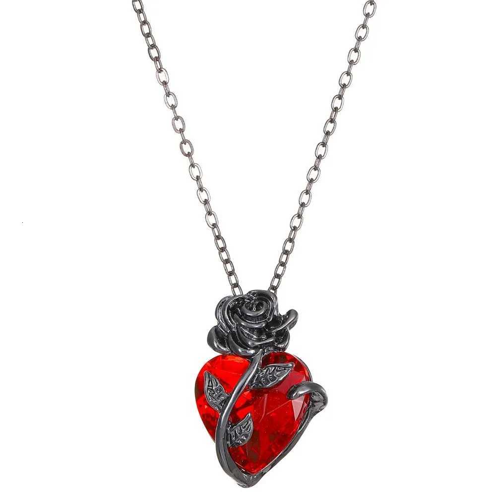 Gothic Rose Red Love Necklace Wens Y2K Grunge Jewelry Dainty Silver Color Tone Bloody Human Pendant Personal Gifts W250712