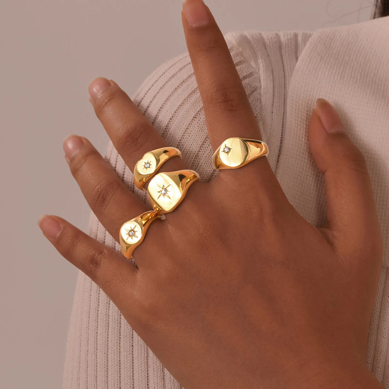 Vnox Zircon Paved Star Singet Rings For WomenStainless Steel Geometric Heart Size 6/7/8 RingsGirls Fashion Jewelry Finger Gift 250708