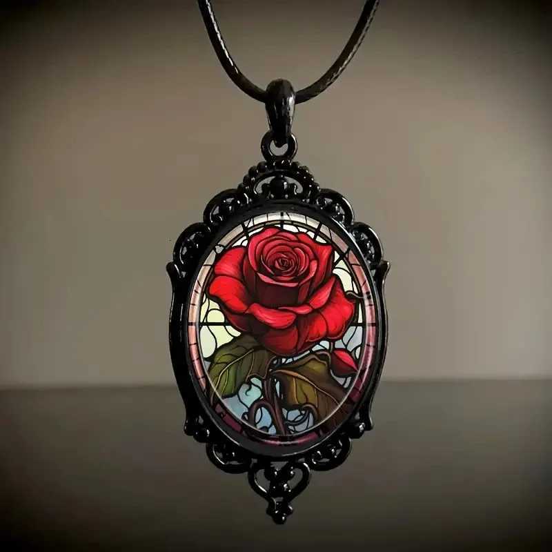 1pc Chic Black Floral Pendant Necklace - with Elegant Fe - Ideal for Romantic Gifts Special Occasions in A Niche Style W250712