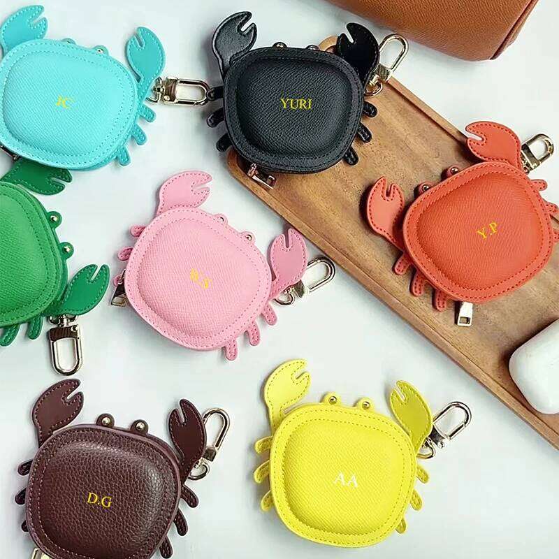 Genuine Leather Crab Earphone Bag Zipper Creative Custom Initials Handbag Pendant Fashion Charm Keychain Coin Purse Gift