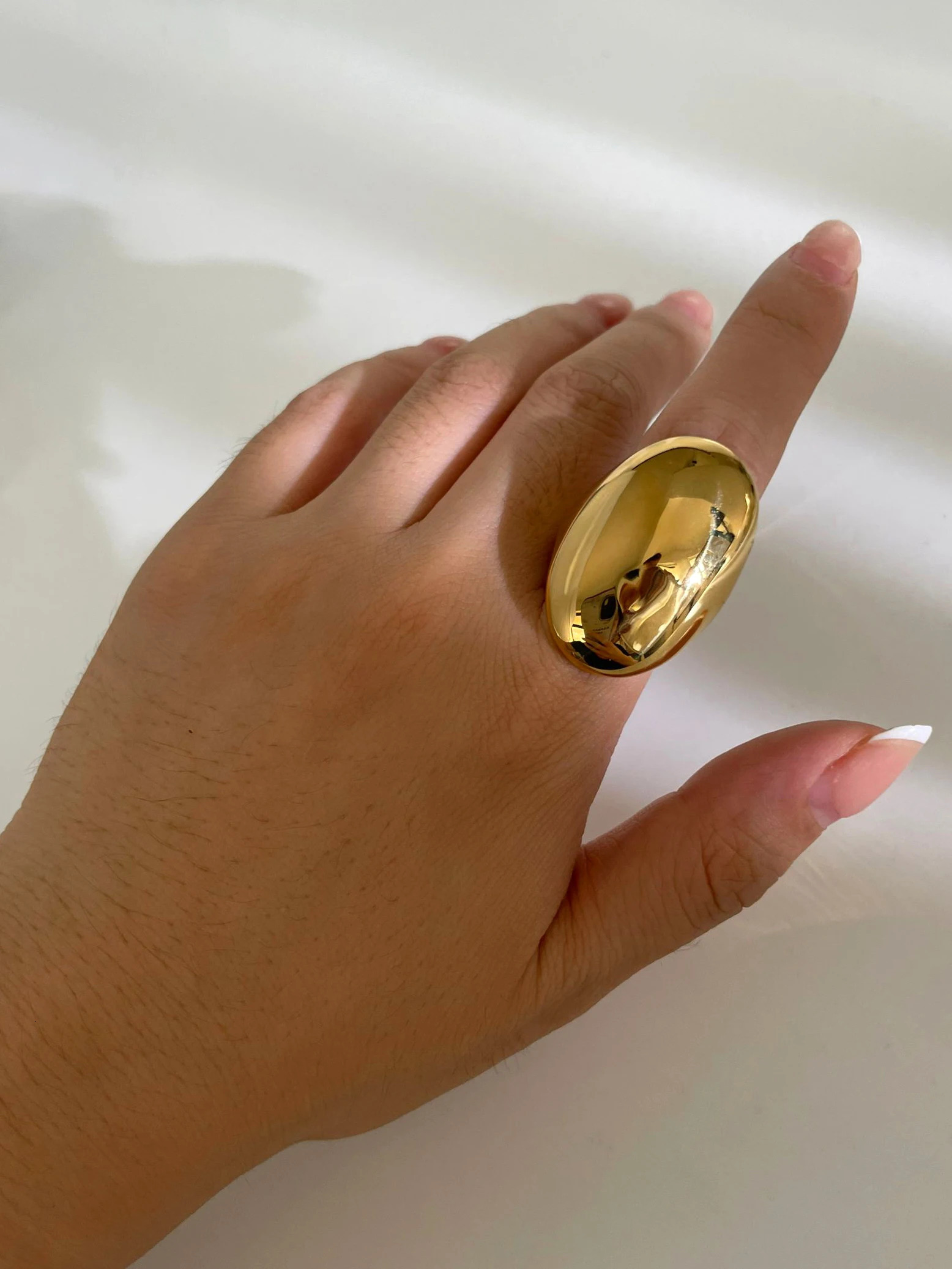 Perisbox High Polished Stainless Steel Solid Gold Plated Chunky Dome Full Finger Rings for Women Men Gothic Minimalist Jewelry 250708