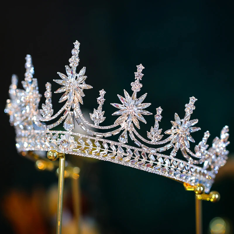 Baroque Rhinestone Crystal Wedding Crown Queen Flowers Bridal Tiaras Women Beauty Pageant Bridal Hair Jewelry Accessories 250711