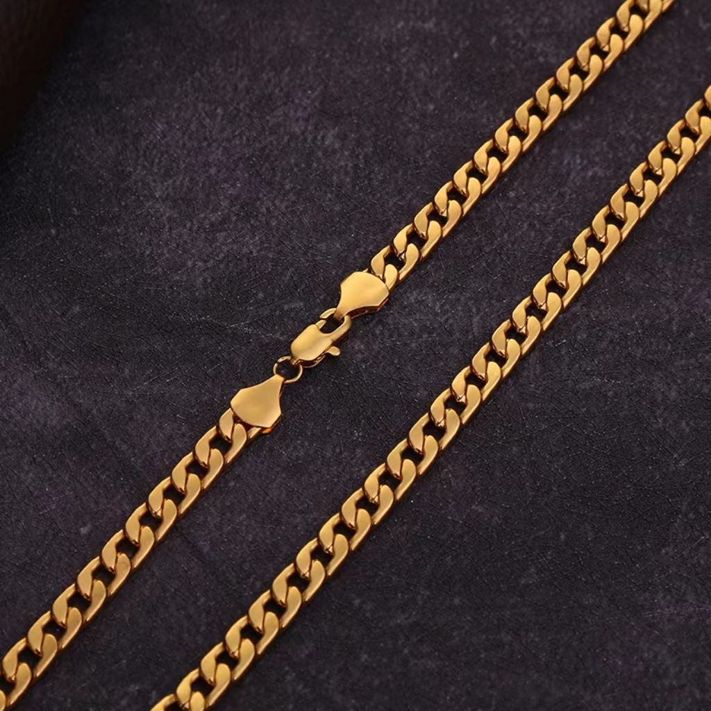 Luxury Jewelry Designer Jewelry Cross-border Jewelry European And American Fashion New Gold Necklace Chain Imitation Gold Men's 6MM Side Necklace