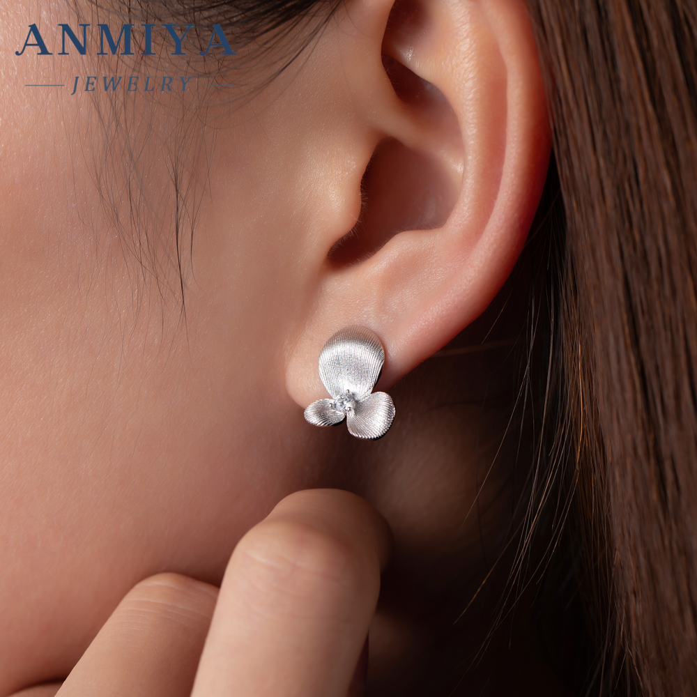 Fashion Jewelry 18k Gold Plated 925 Sterling Silver Delicate Flower Stud Earring