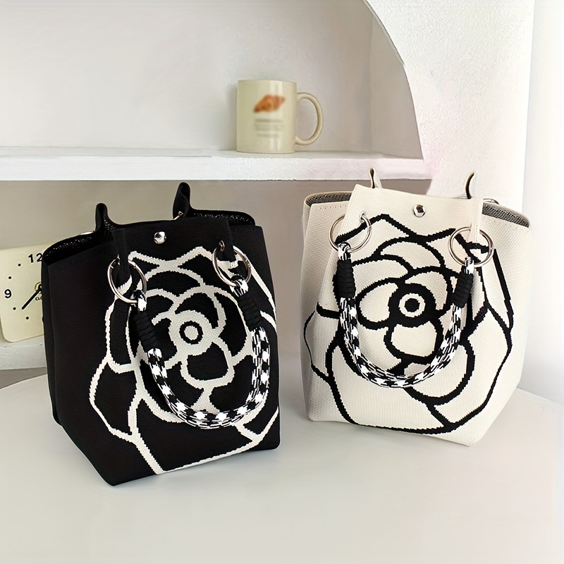 Ladies' floral knitted handbag Shoulder Clutch Bags crossbody Women's tote bag handbag trendy grid tote bag versatile flower hand-held singl