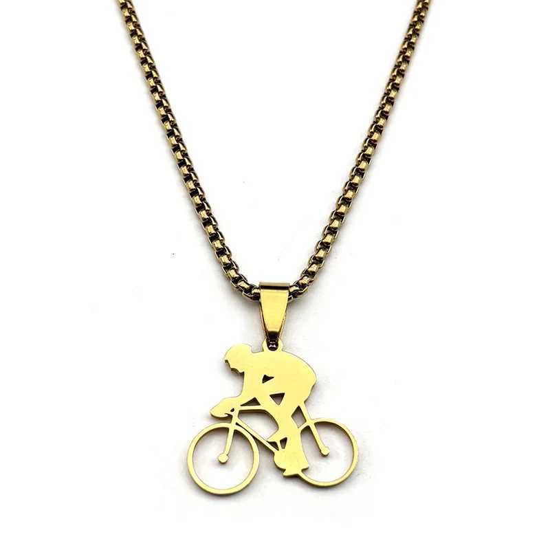 Bicycle Road Pendant Necklace for Men Stainless Steel Gold Color Sports Sty Chain Jewelry Gifts Accessories for Men Necklace W250712