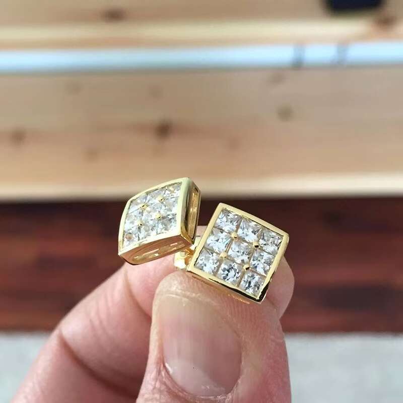 Simple Square Design Sparkling Imitated Diamond Gold Plated Earrings for Fashion Jewelry Women Wedding Stud Earrings