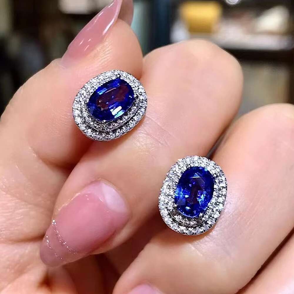 Blue Oval Diamond Stud Earrings Crystal Cubic Zircon Earring for Woman Girls Luxury Party Delicate Jewelry Gift Wholesale