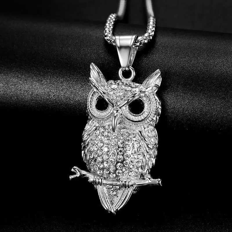 Stainless Steel Titanium Animal Owl Luxury Zircon Hip Hop Pendant Collar Chains Necklace for Men Women Couple Gift Jewel W250712