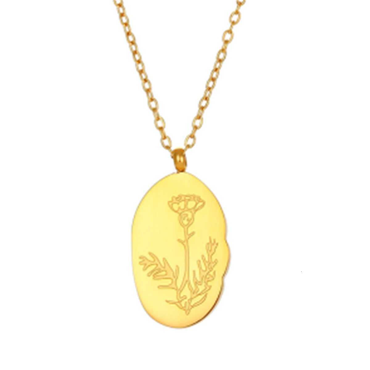 Titanium Steel Decber Flower Irregar Pendant Necklace Birth Flower Necklace Month Flower Color Preservation W250712