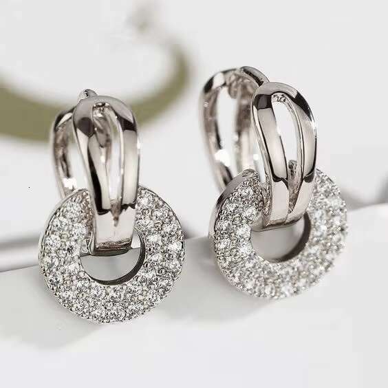 Dazzling Double Circle Linked Earrings for Luxury Women Silver Color/Gold Color Fashion Cubic Zirconia Bridal Earrings