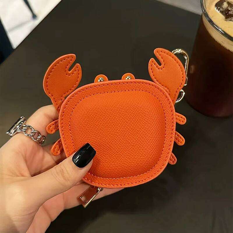 Genuine Leather Crab Earphone Bag Zipper Creative Custom Initials Handbag Pendant Fashion Charm Keychain Coin Purse Gift