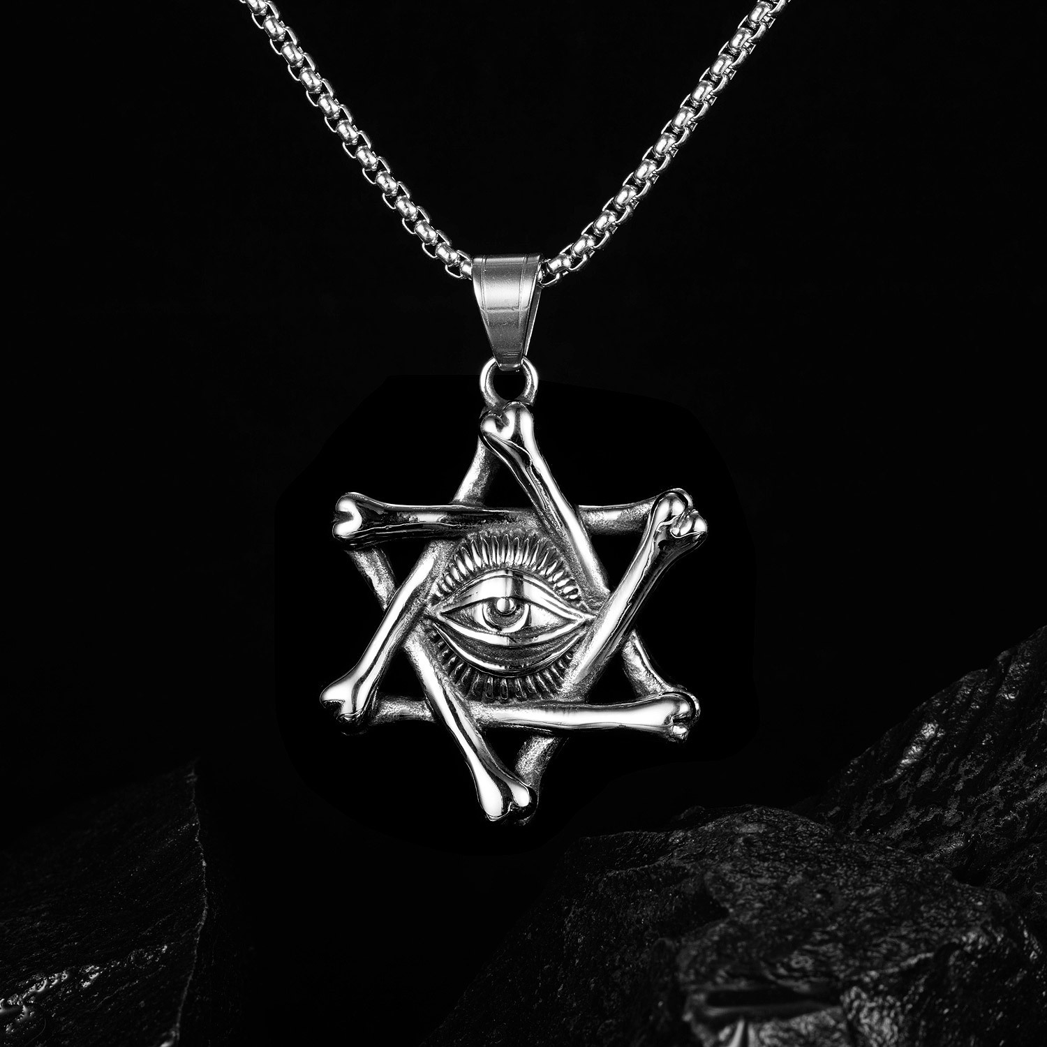 Luxury Jewelry Designer Jewelry Vintage Domineering Hexagram Demon Eye Long Titanium Steel Necklace Personality Trendy Men Hip Hop Style Sweater Chain