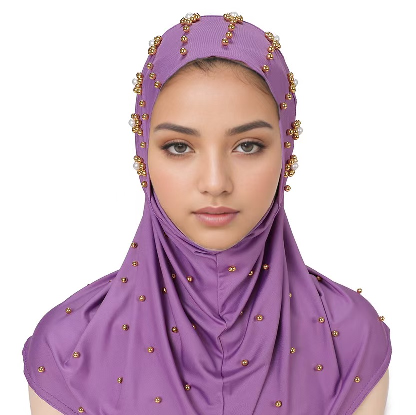 T1201 new solid color Baotou chin convenient headscarf nail pearl Malay Indonesian bottoming cap