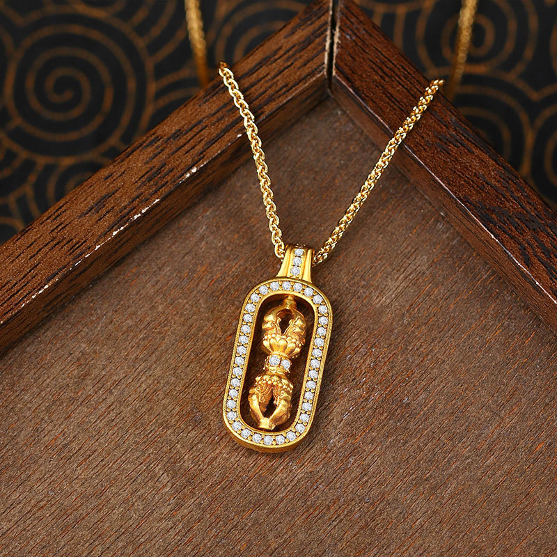 Luxury Jewelry Designer Jewelry High Color Retention Ancient Gold Plated Rotatable Vajra Necklace For Women Pendant Wei Xue Same Style Inlaid Diamond 
