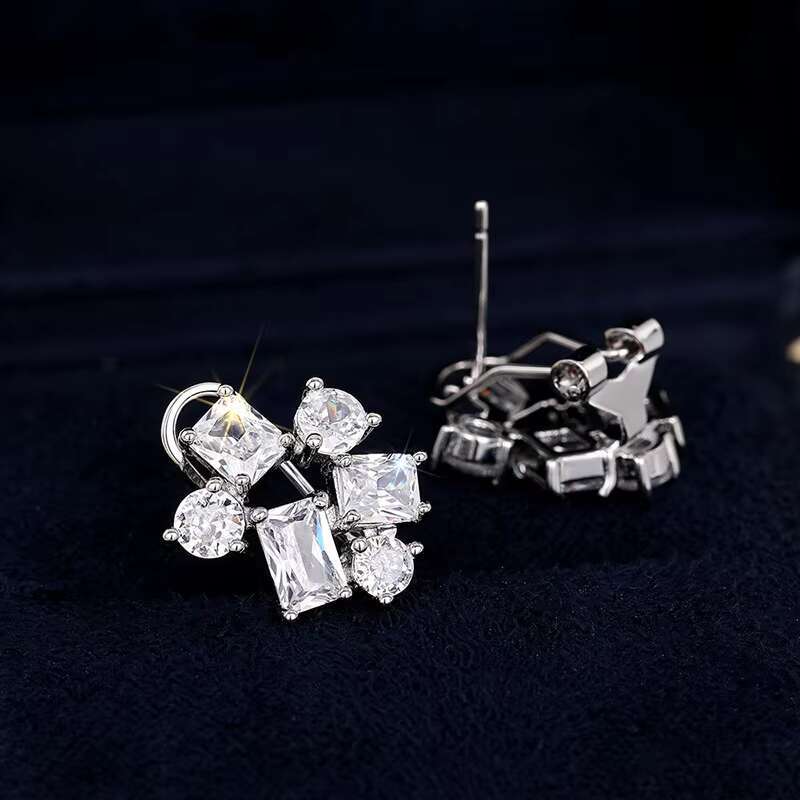 Simple Style Irregular Geometric Design Cubic Zirconia Earrings for Women Wedding Jewelry Silver Plated Stud Earrings