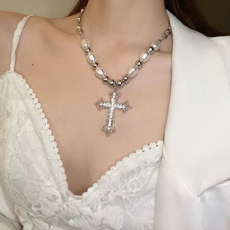 Hip-Hop Inspired Women's Gold Tone Cross Pendant with Real Gemstones