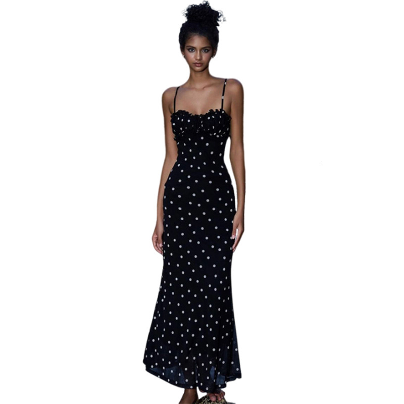 2025 Summer new women's skirt, new French lazy style, elegant slim fit, backless polka dot belt dress, new luxury designer women's skirt