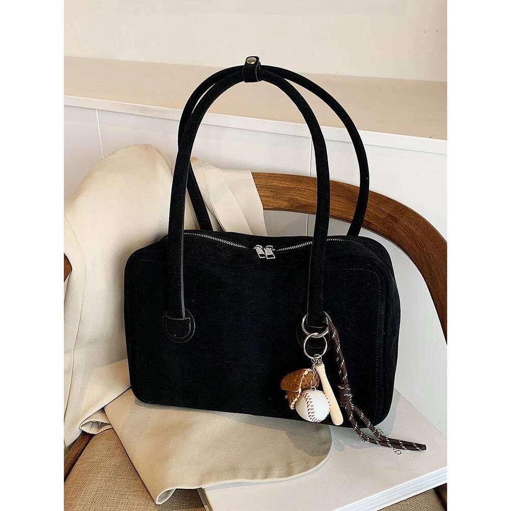 Retro Faion Suede Oulder Large Capaci Boston Bag Spring Summer 2025 Women's Handbag Soft Polyester