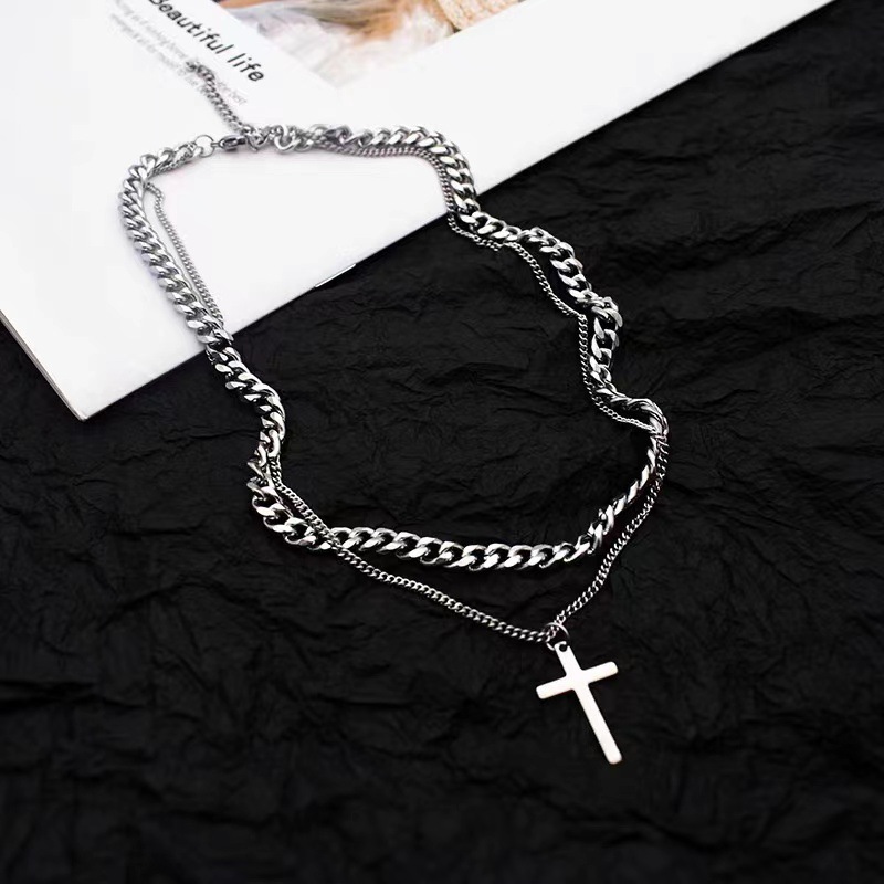 Luxury Jewelry Designer Jewelry Titanium Steel Double Layer Cross Necklace Style Men's Trendy Disco Hip-hop Women's Personality Versatile Sw