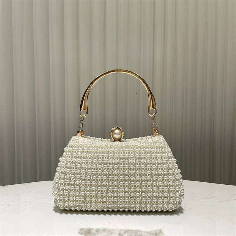 Designer Bags Creamy White Pearls Wedding For Women Elegant Double-Side Beading Evening Bags Fashionable Handbags Gold Top-Handle Clutch Luxury Bag