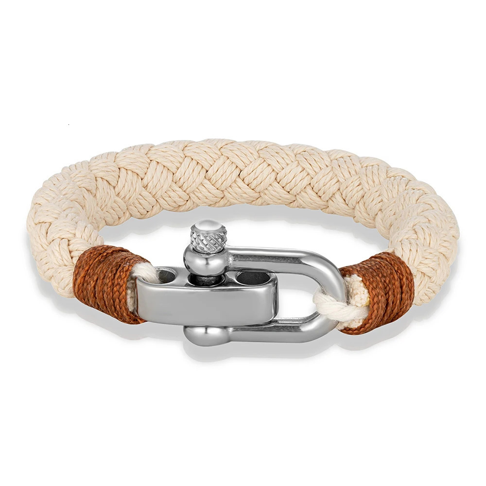 MKENDN Nautical Style Wide Rope Bracelet Fashion Men Stainless Steel Adjustable Shackle Clasp Wrap Bangles Handmade Jewelry Gift 250712