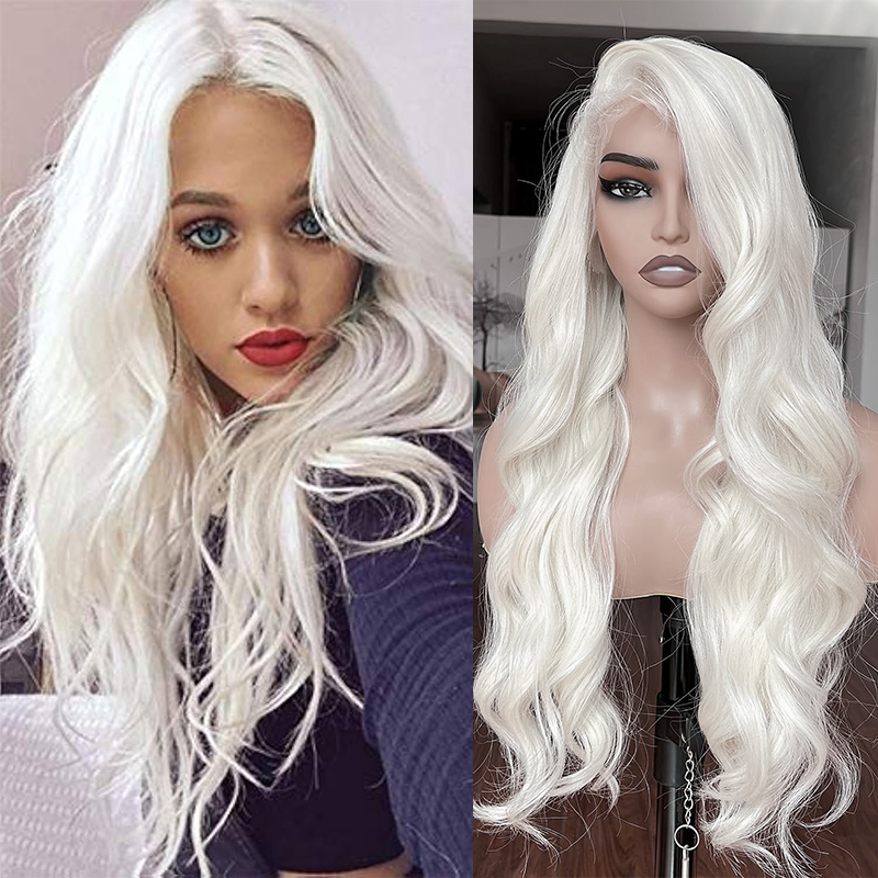 White Wig Natural Wavy Look Like Really Human Hair Wig Lace Front Wig Ready to Wear Long White Wig Heat Resistant Lace Synthetic Wigs for Women Daily 