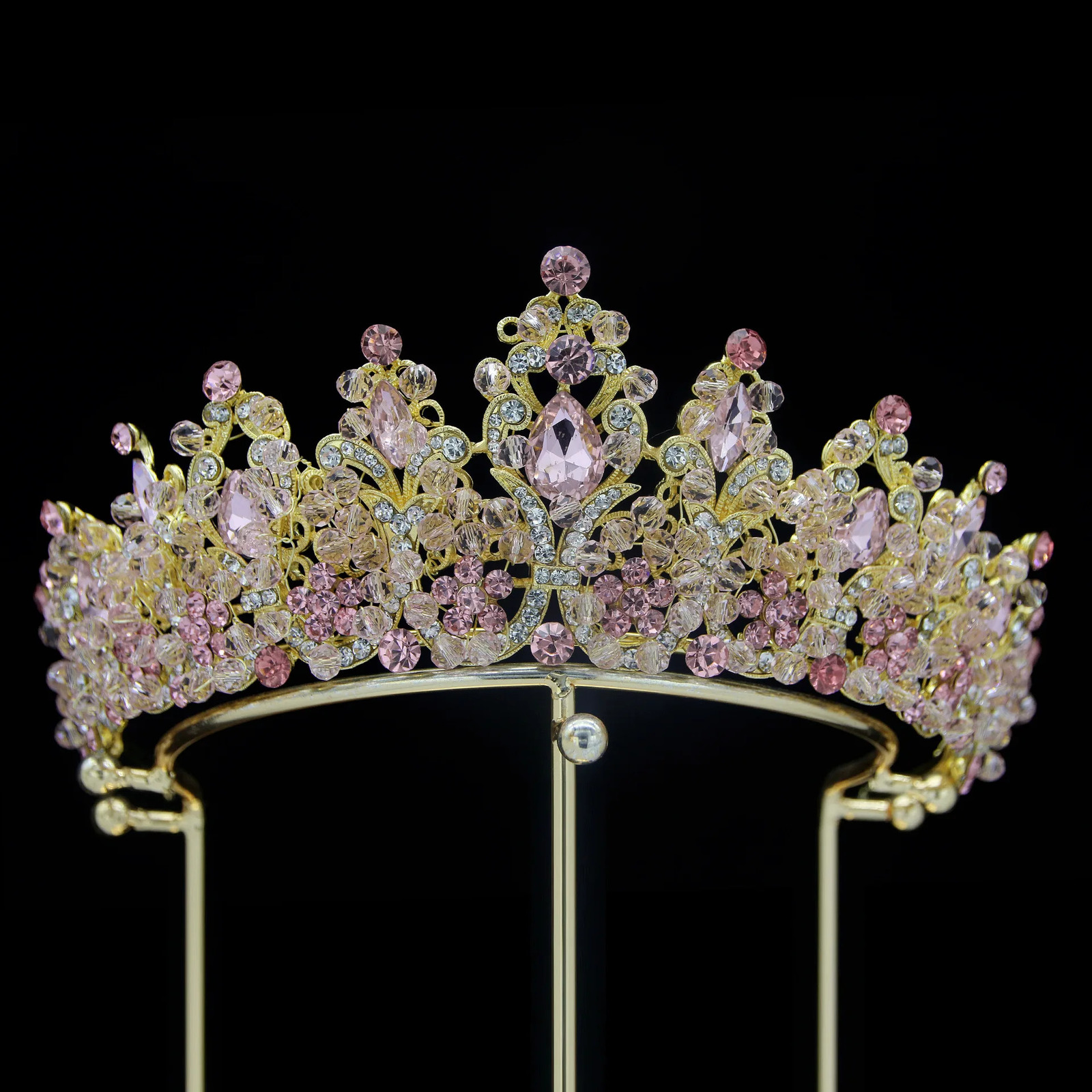 Royal Purple Crystal Beads Queen Bridal Tiaras Crown Rhinestone Pageant Diadem Wedding Hair Ornaments 250711