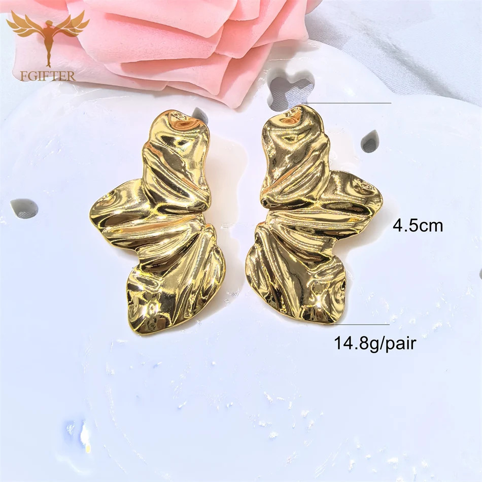 Hyperbole Chunky Earrings Wrinkle Flower Leaf n Stud Earing Golden Stainless Steel Jewelry Accessories Gifts for Her 250708