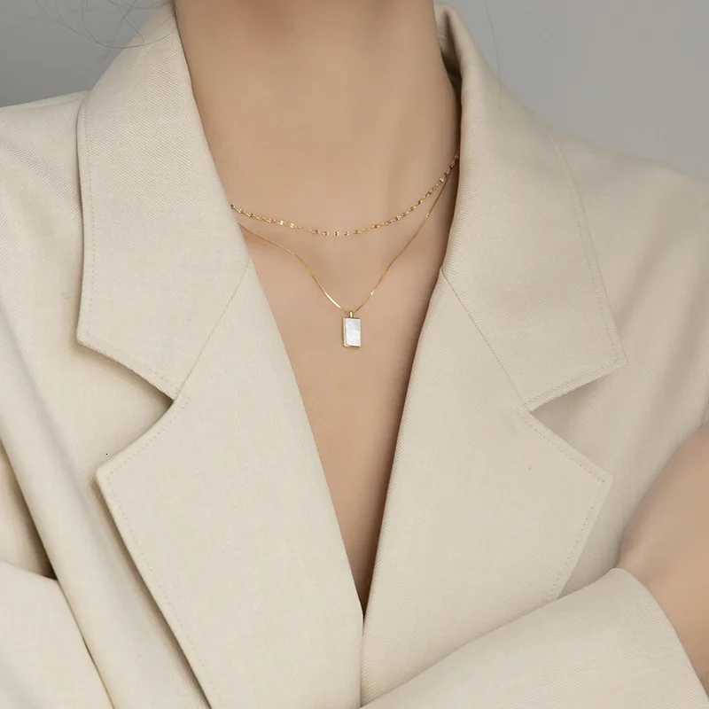 Stylish Natural Shell Square Pendant Necklace Stainss Steel Metal Layered Collar Titanium Charm Jewelry Waterproof W250712